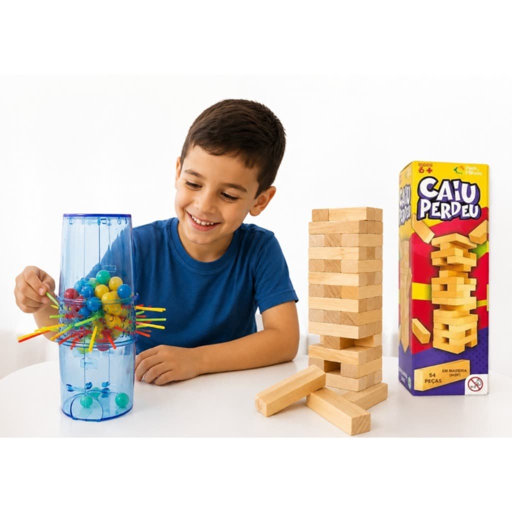 Jogo Caiu Perdeu Torre Maluca De Equilíbrio Divertida Coordenação pais e filhos e Pega Vareta