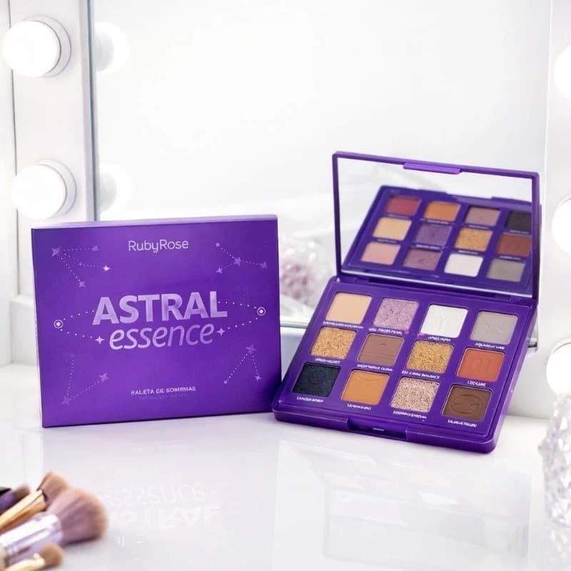 Paleta Sombras Astral Essence Ruby Rose 12 Cores Efeito Matte Cremoso Cintilante Signos Zodíaco