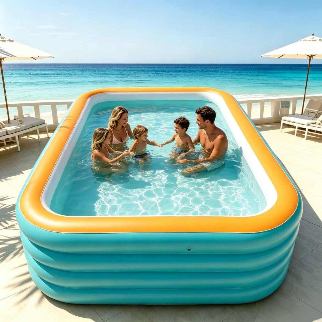 Piscina Inflável Retangular Grande para Família Crianças Adultos Jardim Piscina de Plástico Resistente