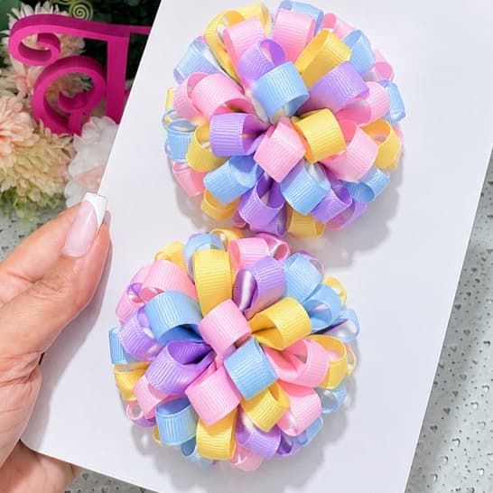 Parzinhos/ Laço Infantil/ Laço de Cabelo /Menina/ Pompom Colorido/ Presilha/Acessório de Cabelo