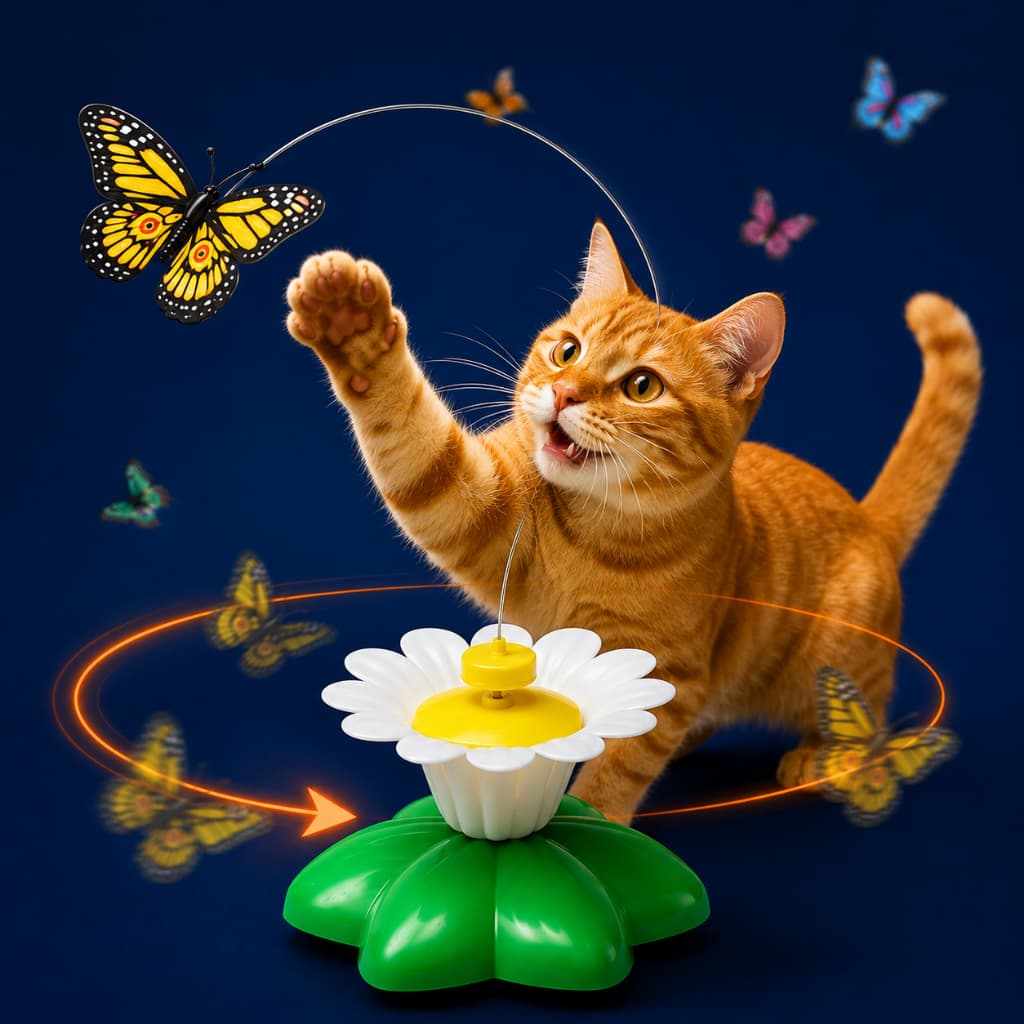 Brinquedos para Gatos Interativos Borboleta Giratória Elétrica - Pet Rotativa Automático Voadora