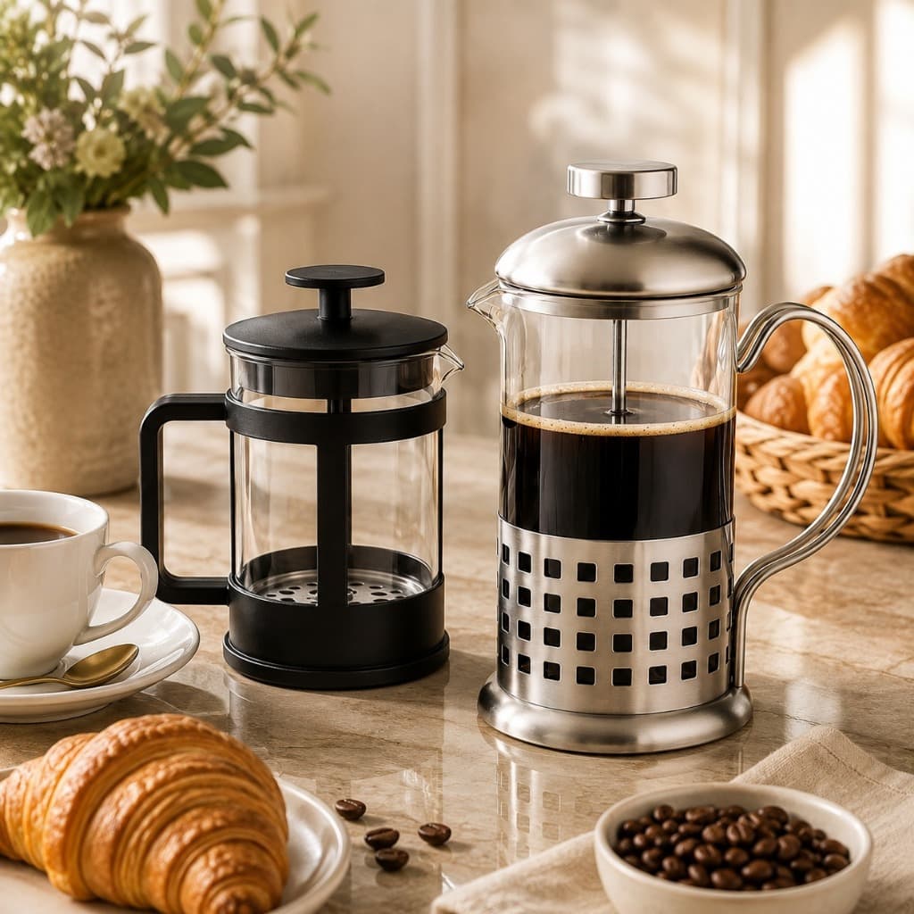 Cafeteira de Prensa Francesa Vidro Cremeira Café Leite Filtro de aço inoxidável