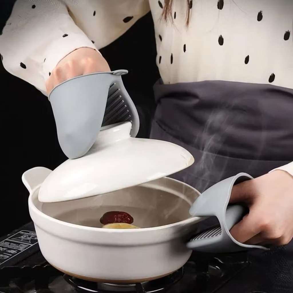 Par Luva Silicone Anti‑Calor Pegar Panelas Quentes Resistente ao Calor Cozinha Doméstica