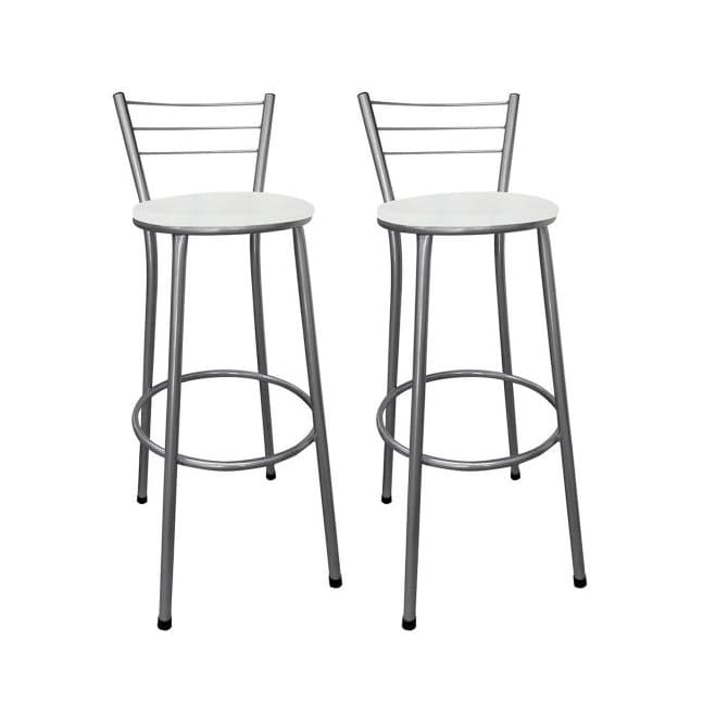Kit 2 Banco Banqueta Alta Pintura Prata C/ Encosto Aramado Estilo Gourmet Bar Lanchonete Sorveteria