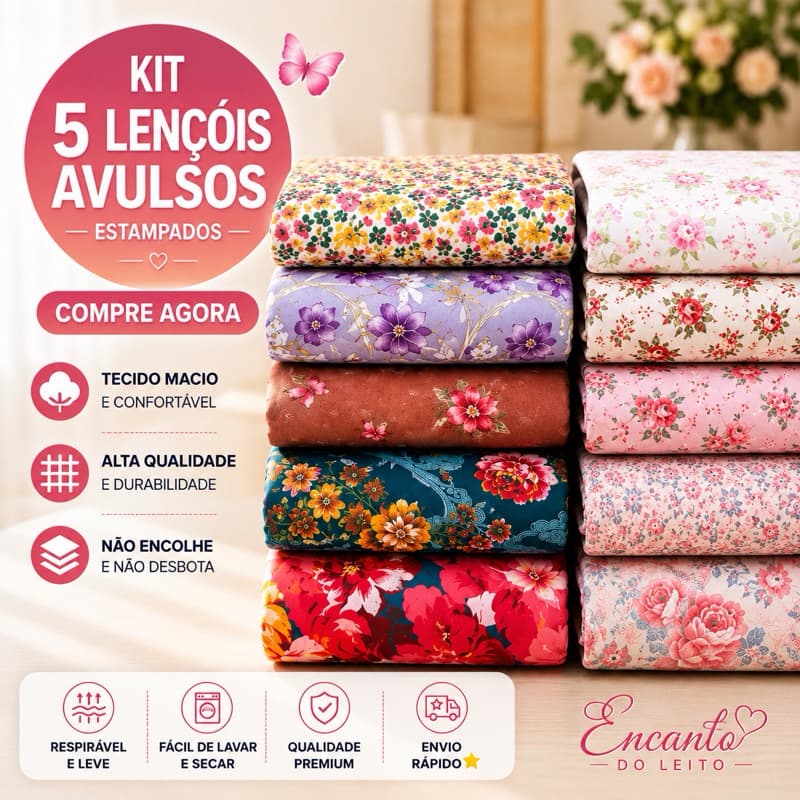 Kit 5 Lençóis Avulsos Estampado Solteiro Casal Queen King Cama Box Sem Elastico Toque Macio Suave