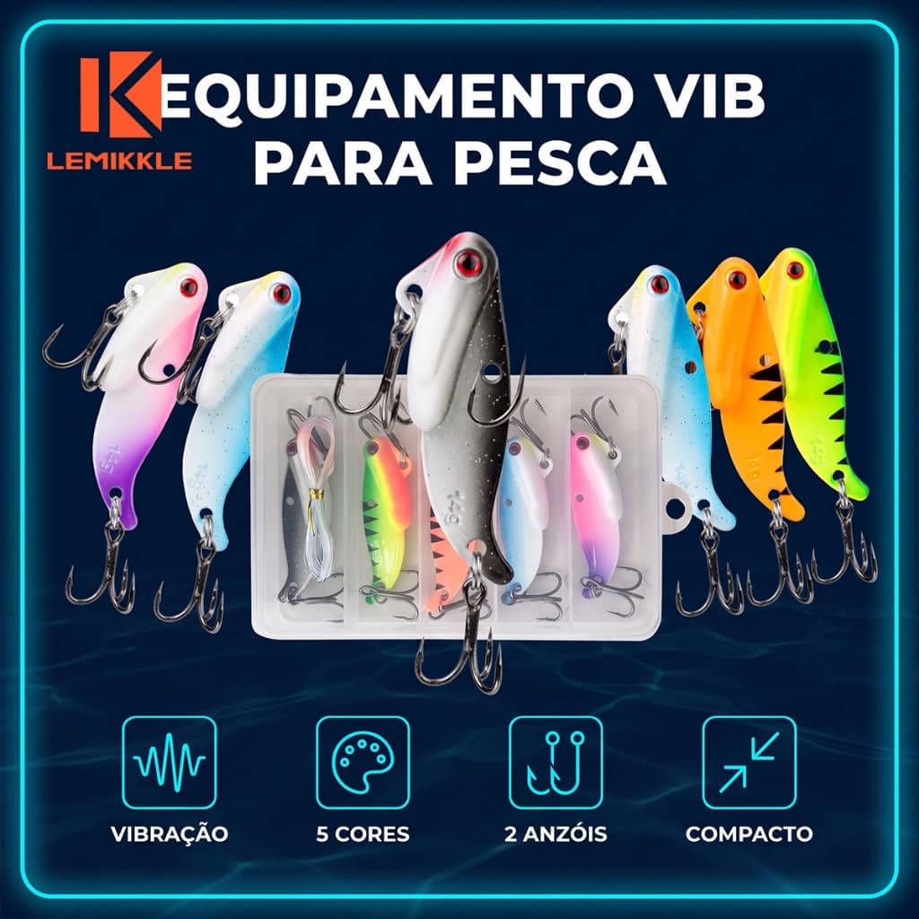 LEMIKKLE - Conjunto 5 Iscas VIB 7g, Isca de Vibração Metálica com Estojo para Pesca Esportiva