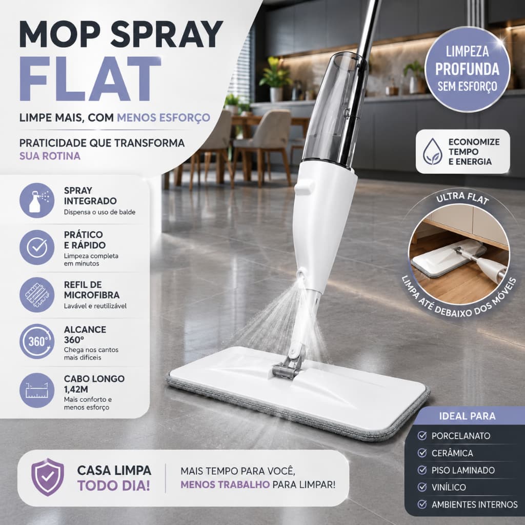 Mop Spray Rodo Cabo Longo com Reservatório Microfibra Rodo Mágico Esfregão para Limpeza