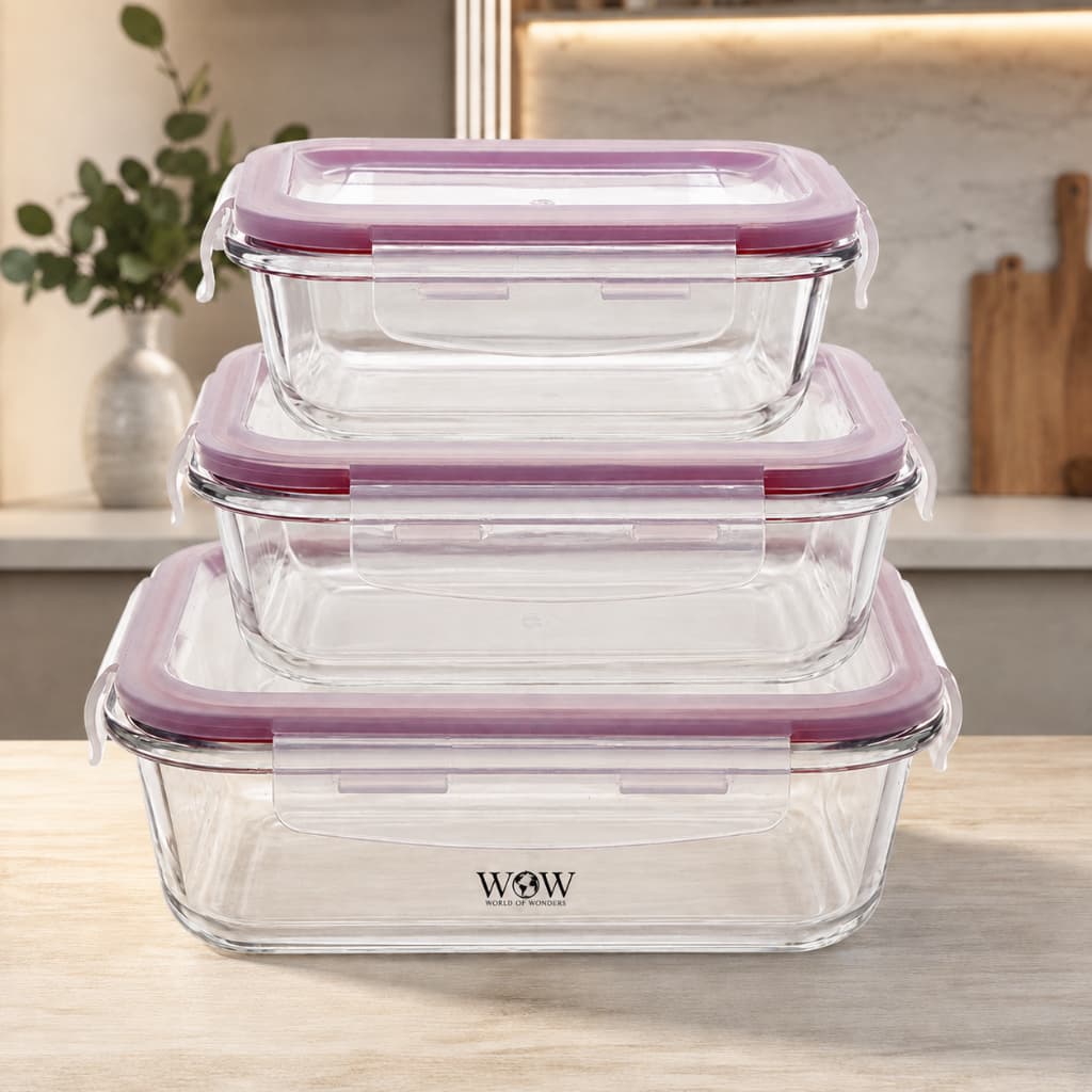 Kit 3 Potes De Vidro Herméticos com Trava para Alimentos Refratário