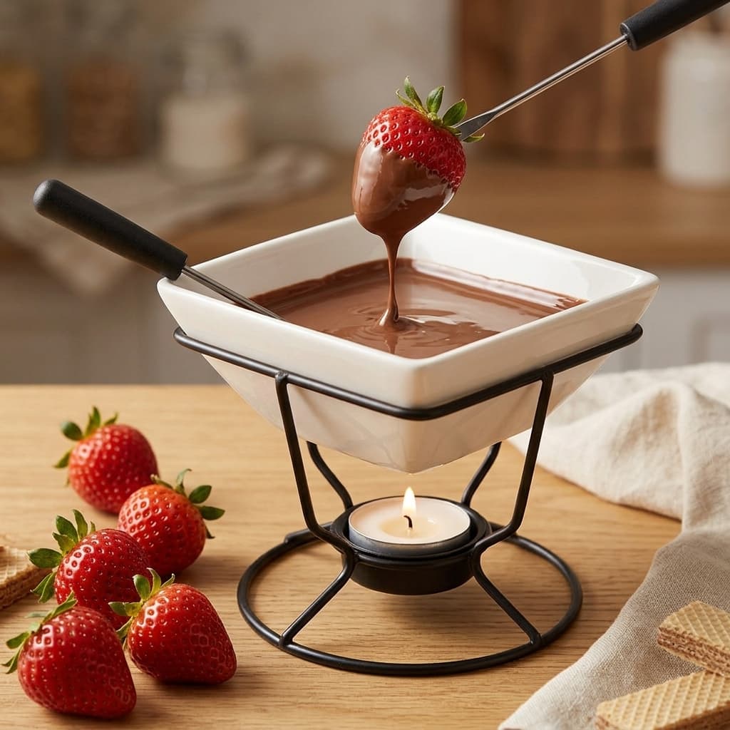 Kit Fondue Cerâmica 5 Peças Para Chocolate Queijo Petisqueira Casal Noite Romântica Presente