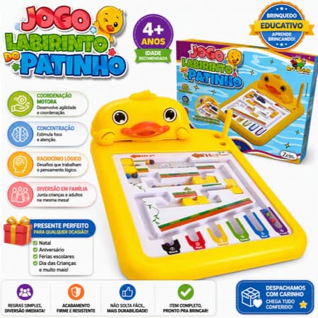 Brinquedo Educativo Labirinto Magnético Patinho Montessori Coordenação Motora Infantil
