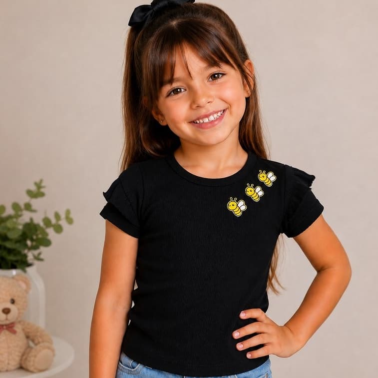 Blusa Menina Manga Babado Camiseta Intfantil Canelada