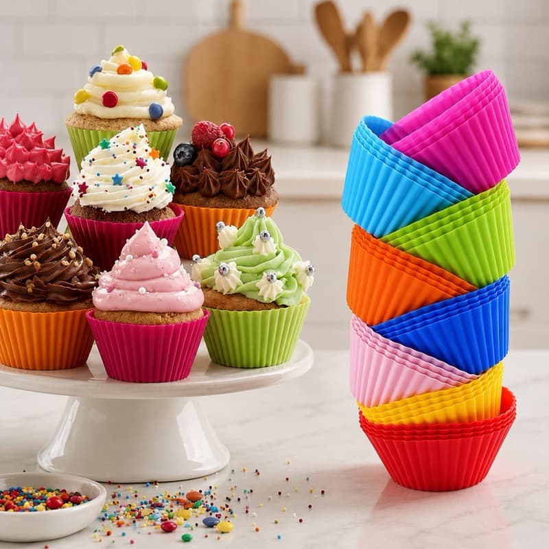 Kit 12 Formas De Silicone Cupcake Empada Muffin Bolinho Pão De Queijo Resistente Reutilizável Para Forno Air Fryer