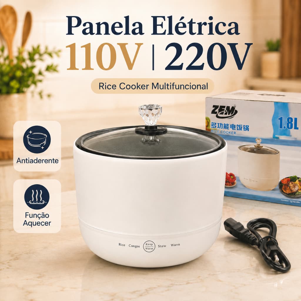 Panela Elétrica Arroz 1,8L Rice Cooker Multifuncional Antiaderente Sopa Caldo Shabu Aquecer