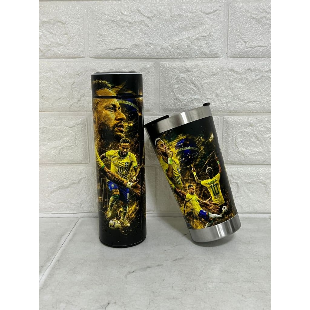 1 Garrafa Térmica 450ml 1 Copo Térmico 473ml Neymar Futebol Presente Bebida Gelada