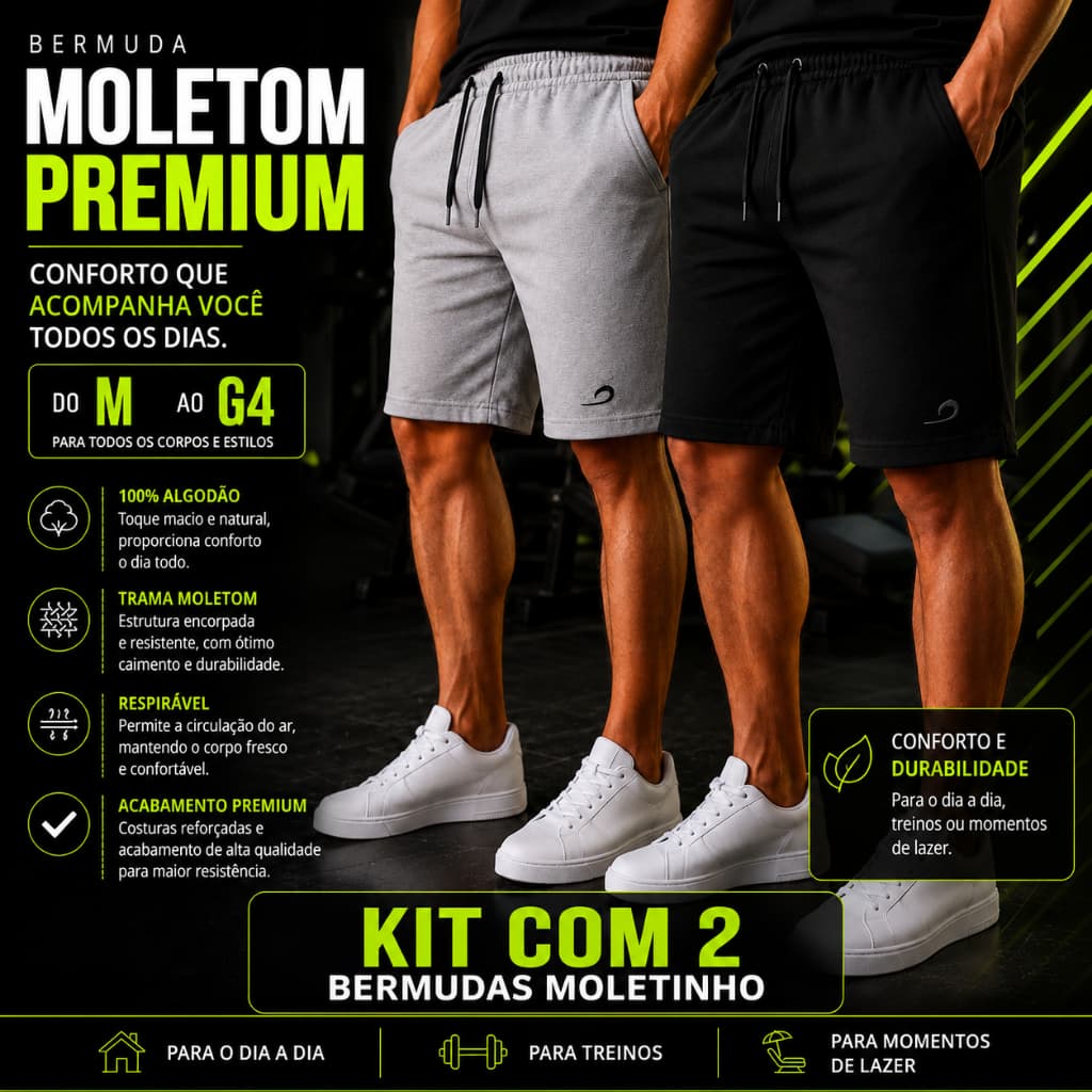 Kit 2 Bermudas Plus Size Masculinas Moletinho Shorts Academia Treino Casual M ao G4