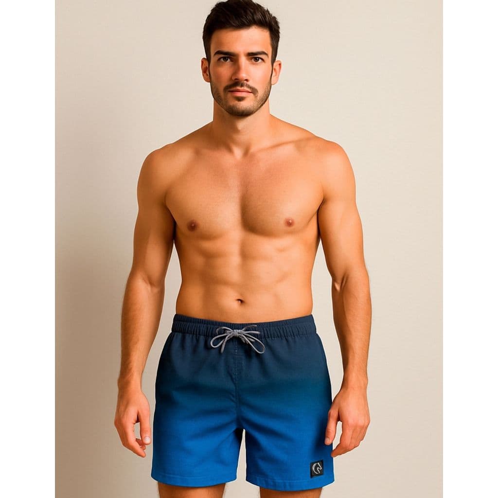 Short Masculino Degradê Cinza e Azul Bermuda Praia Casual Moda Verão Confortável Leve Secagem Rápida Estiloso