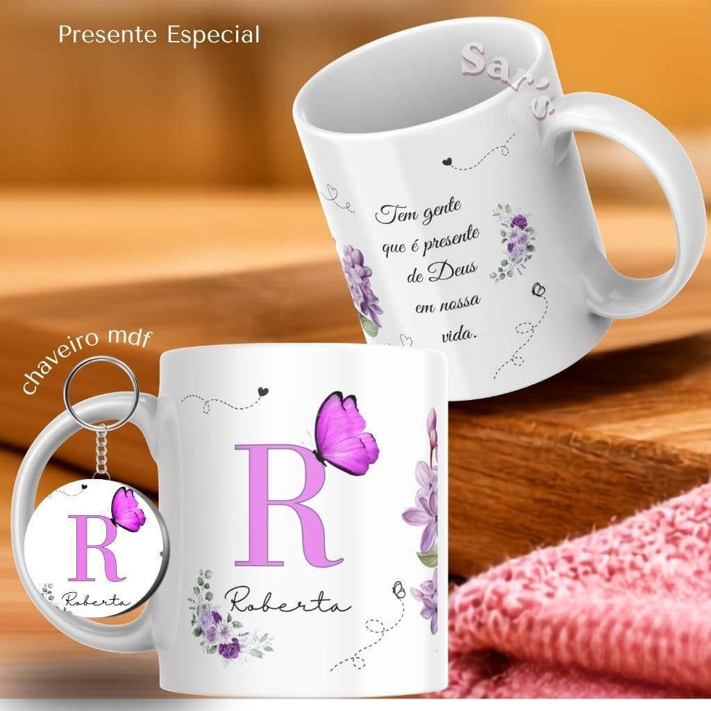 Kit Caneca Personalizada 325ml Nome + Chaveiro mdf + Caixa visor coração -  Xícara Porcelana