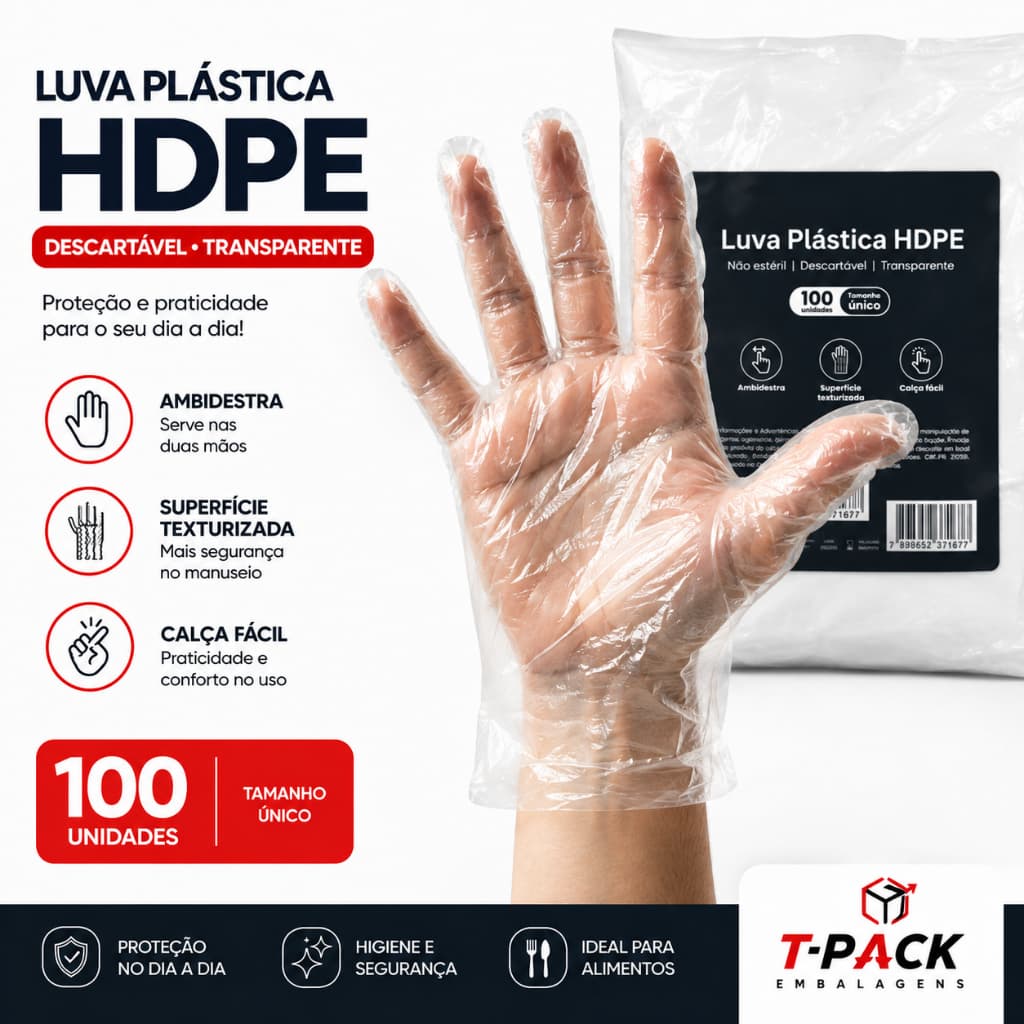 Luva Plástica Descartável Pacote com ate 1000 Unidades