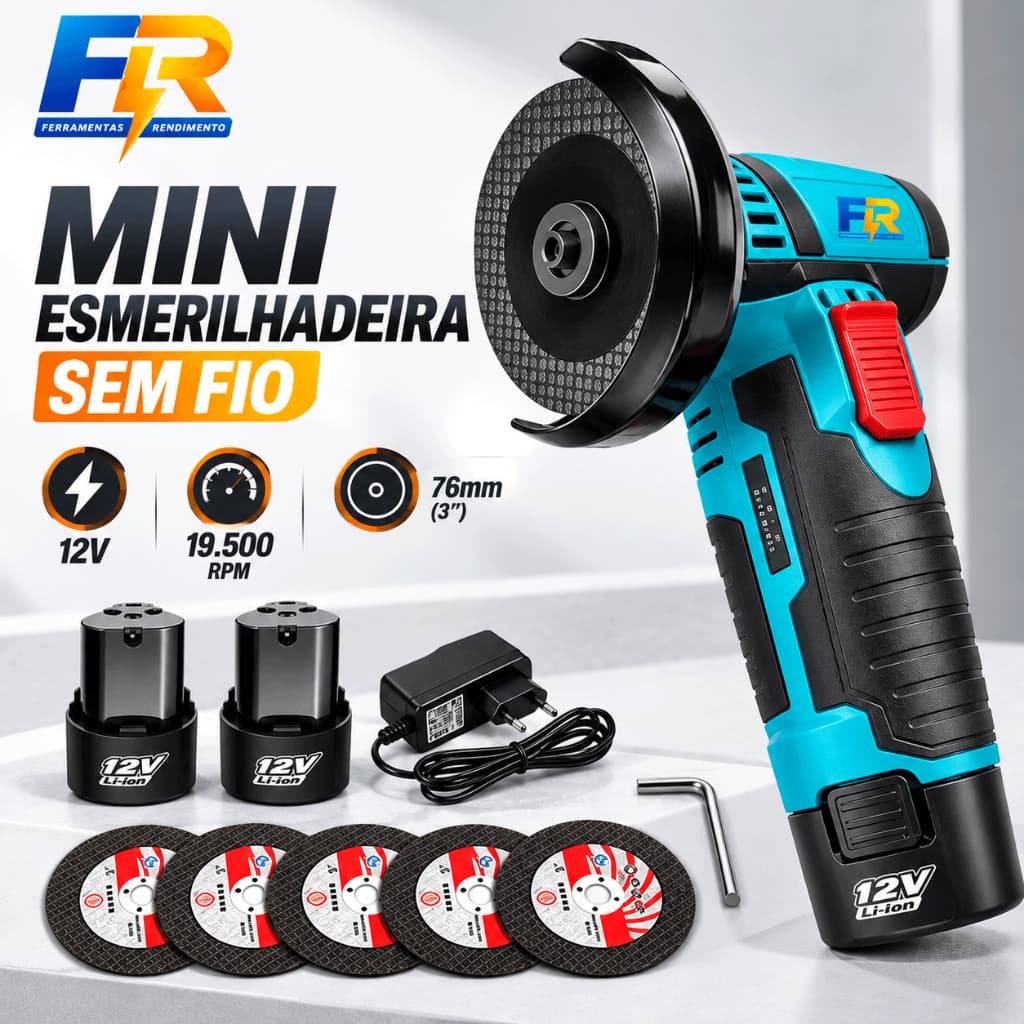 Mini Esmerilhadeira a Bateria 5 Disco Esmerilhadeira Lixadeira Orbital 2 bateria 76mm