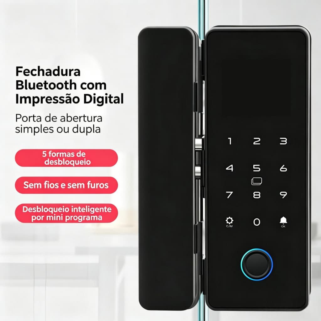 Fechadura Digital Inteligente com Impressão Digital Senha e Cartão Resistente para Portas de Madeira - M4