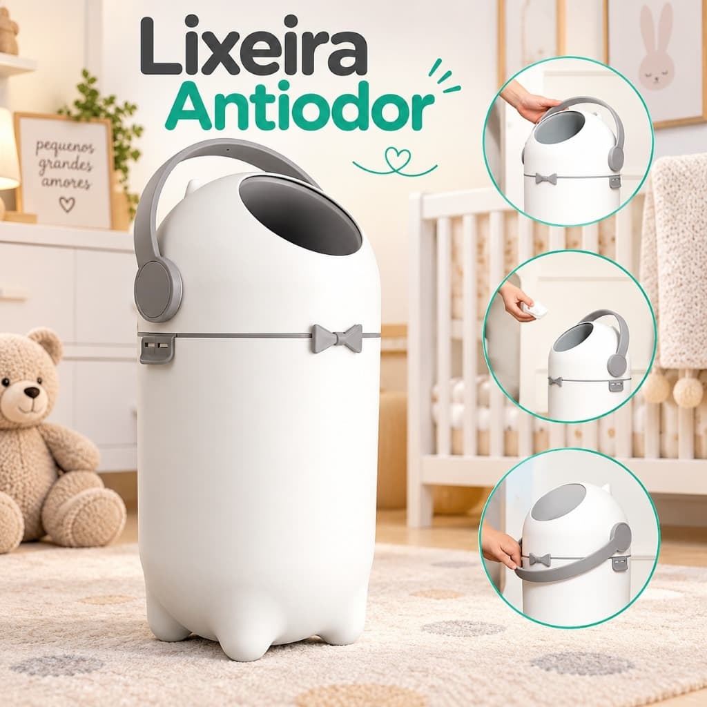 Lixeira Anti Odor para Fraldas Bebê e Pets Lixo Mágico com Tampa Vedada