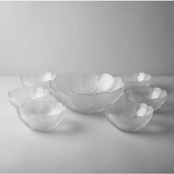 CONJUNTO DE 7 BOWL ROSE EM VIDRO TRANSPARENTE - 1 PEÇA DE 1.5L MAIS 6 PEÇAS DE 310ML