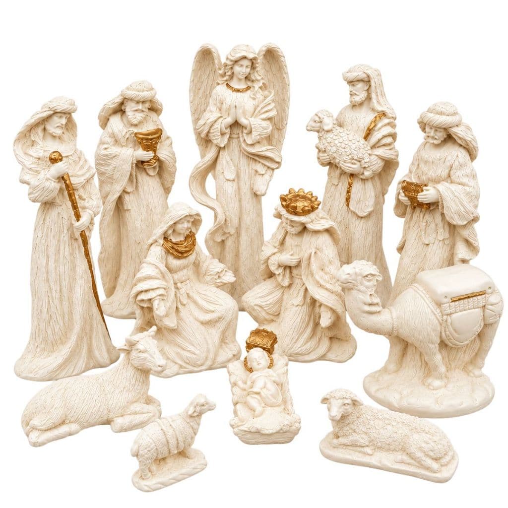 Presépio Natalino Completo 12 Peças em Gesso– Sagrada Família, Anjo, Reis Magos e Animais- Decoração