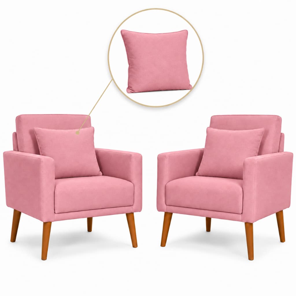 Poltrona Para Sala Kit 2 Unidade + 2 Almofadas Poltrona Decorativa Nina Cadeira Estofada Mesa Casa Moveis - Trida Moveis