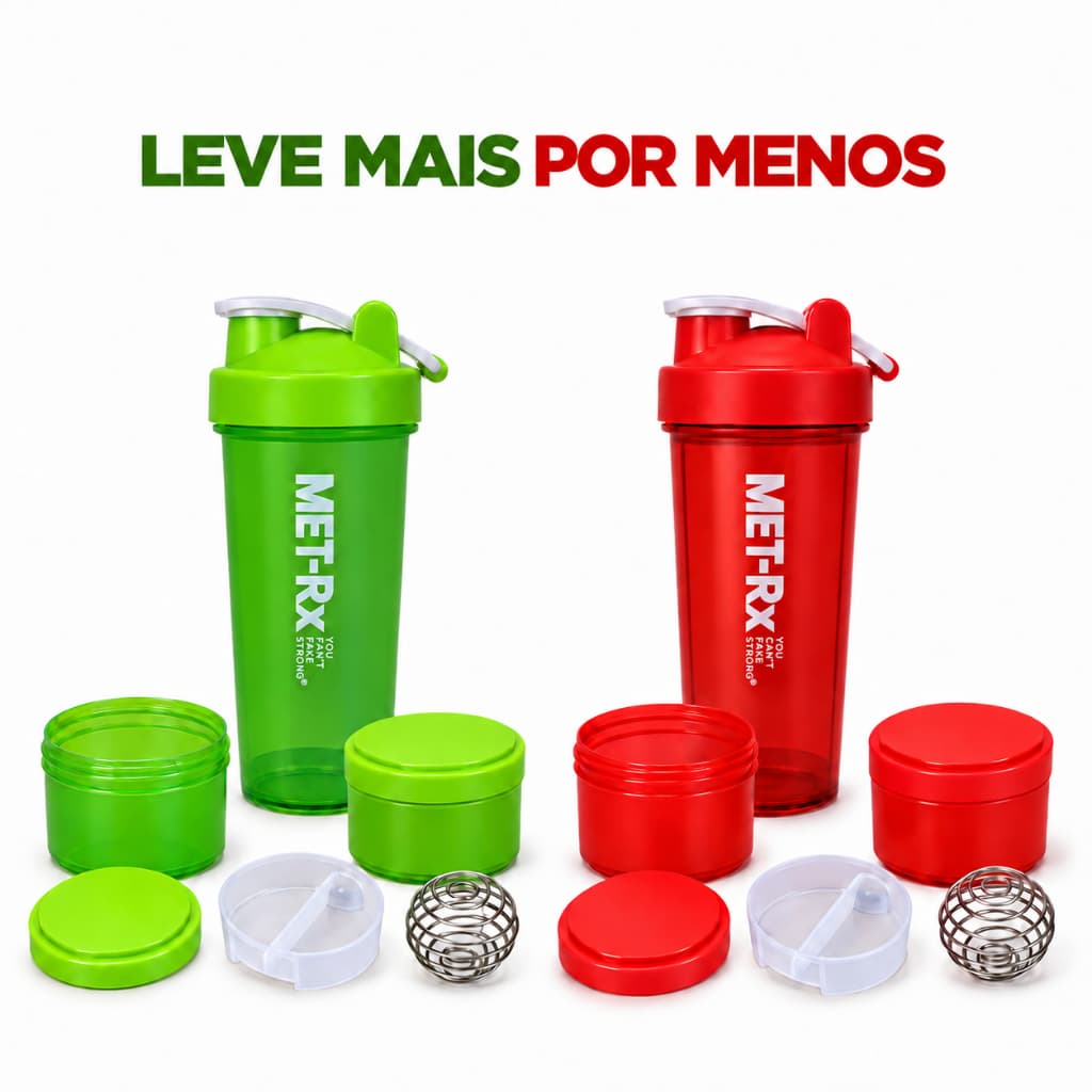 Coqueteleira Shaker Mola Misturador 600ml Whey Creatina e Pré-Treino Com Compartimento Suplementos Vedação Segura Academ