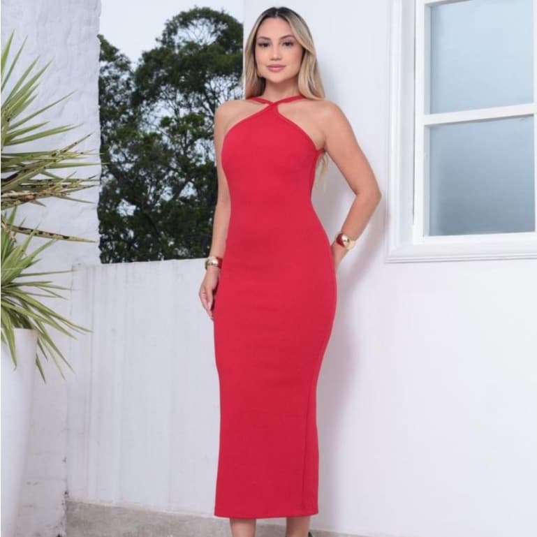 Vestido Longo Colado Tubinho Slim Frente Única Com Bojo Costas Nua Sem Mangas Roupa Moda Feminina Festa Tendência Verão
