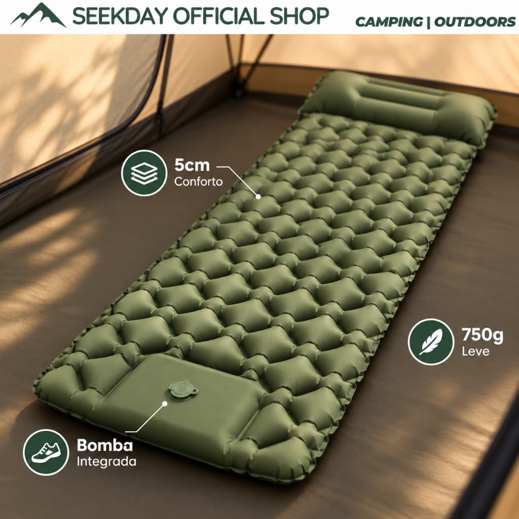 SEEKDAY Colchão Inflável Camping 190cm com Bomba de Pé Embutida 5cm Colchonete Portátil TPU Impermeável