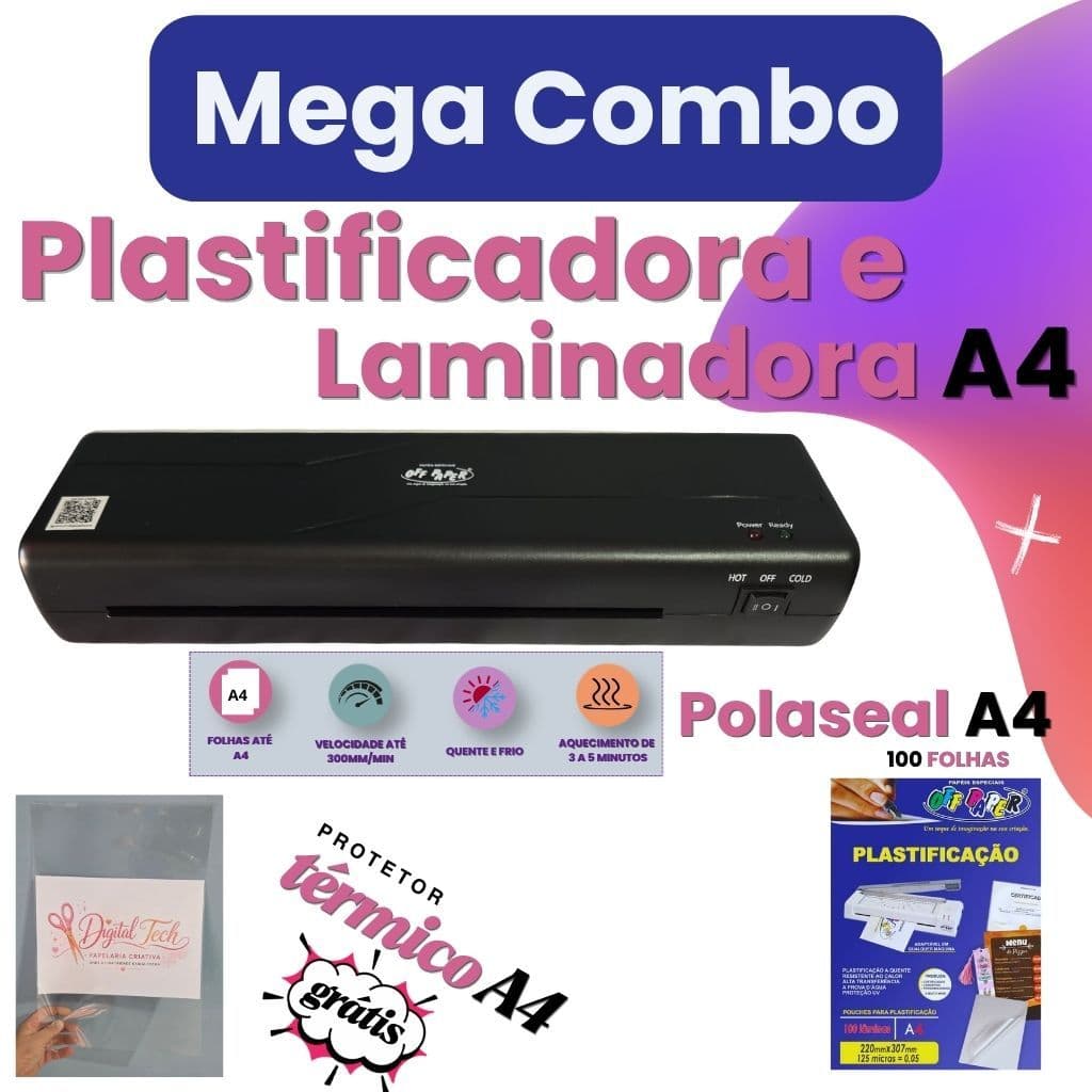 Plastificadora e Laminadora A4 A5 A6 + Plástico A4 100 Fls Off Paper