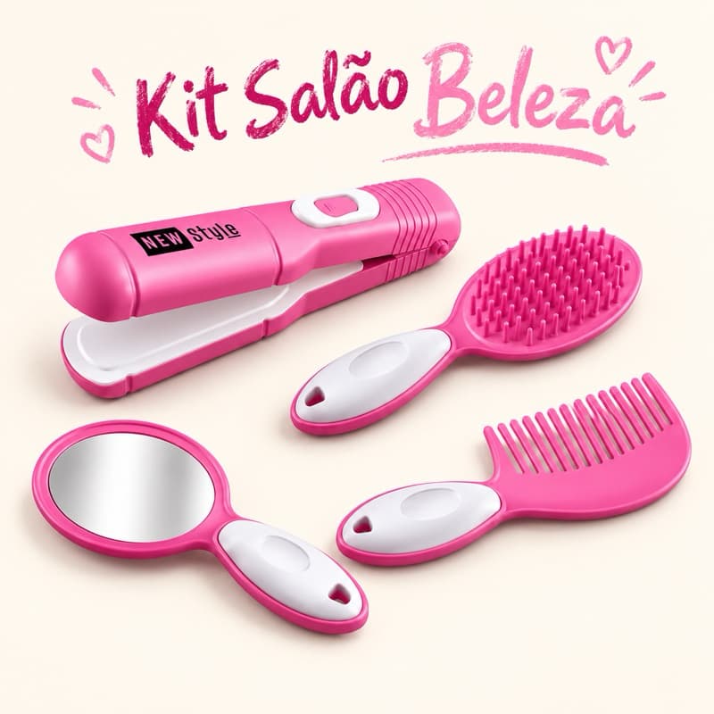Kit Salão de Beleza Infantil 4 Peças com Chapinha de brinquedo
