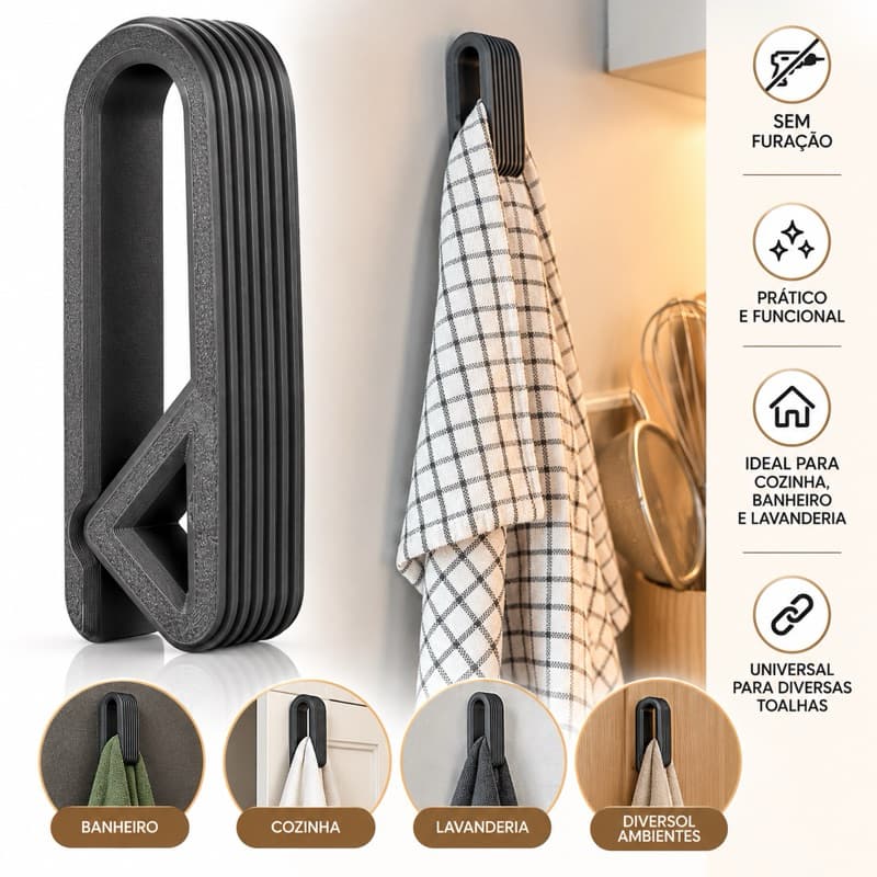 Gancho Adesivo Toalha Sem Furar Parede Suporte Multiuso Cozinha Banheiro Lavanderia Organizador Pano Prato Design