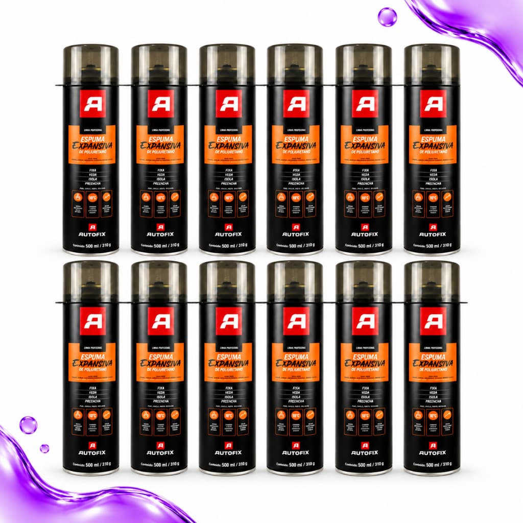 12 Unidades Espuma Expansiva PU Autofix 500ml 310g Selante Montagem Painéis Acabamento Com Cânula