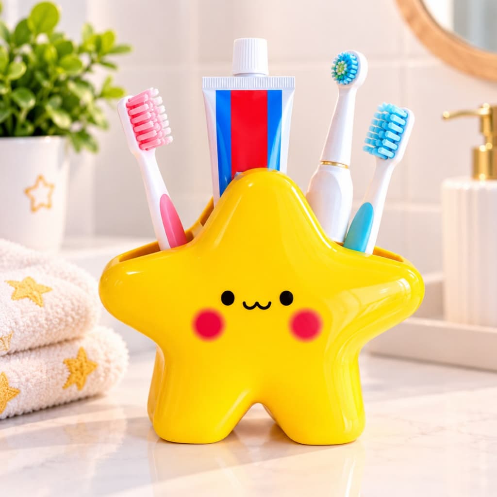 Suporte de Escova de Dentes e Pasta Forma de Estrela 3 Compartimentos Infantil e Adulto