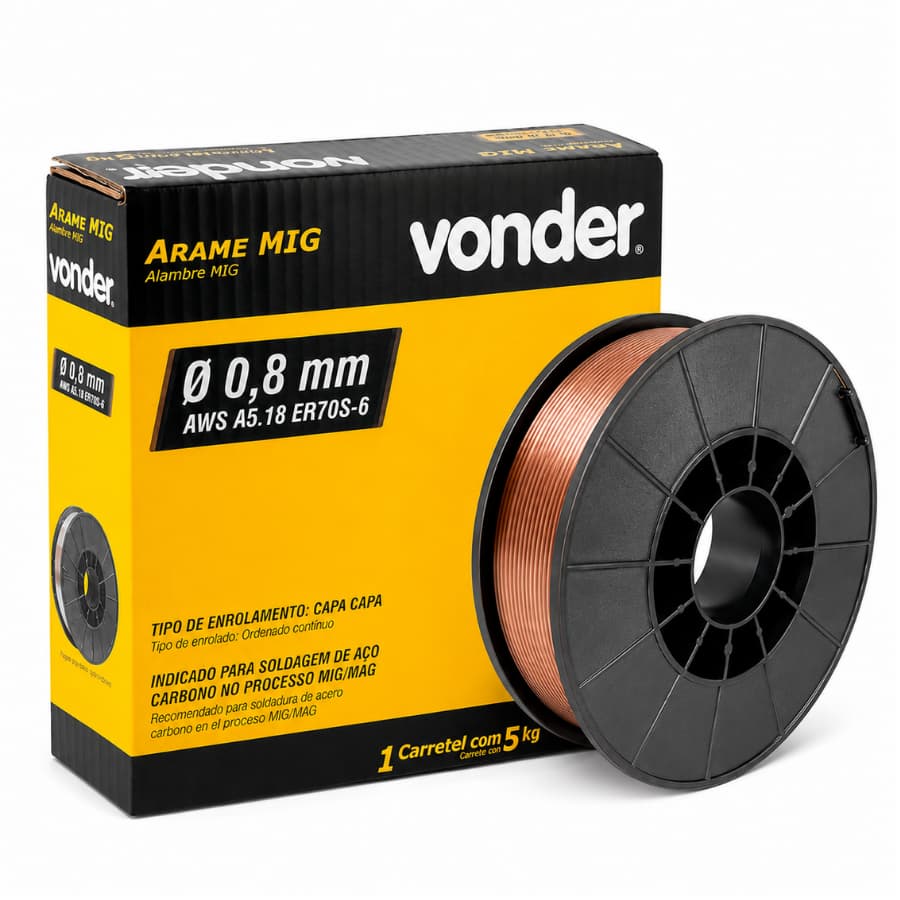 Arame Para Solda MIG/MAG 0,8mm Vonder 5kg ER70S-6 Aço Carbono