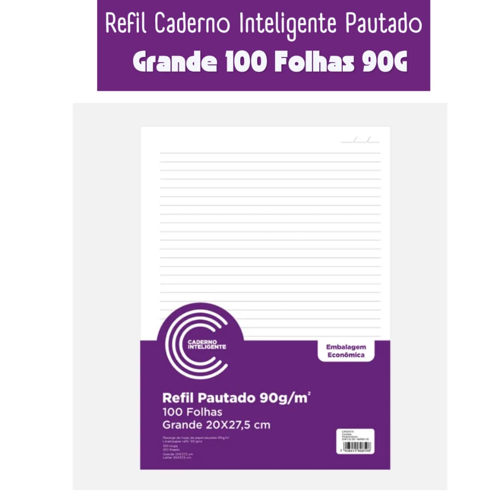 Refil Caderno Inteligente Pautado 90g 100 Folhas - ESCOLHA O TAMANHO.