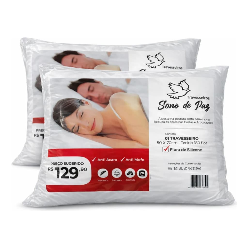 Travesseiro Macio Fibra de Poliéster Siliconada 180 Fios Premium Confortável 45x75cm