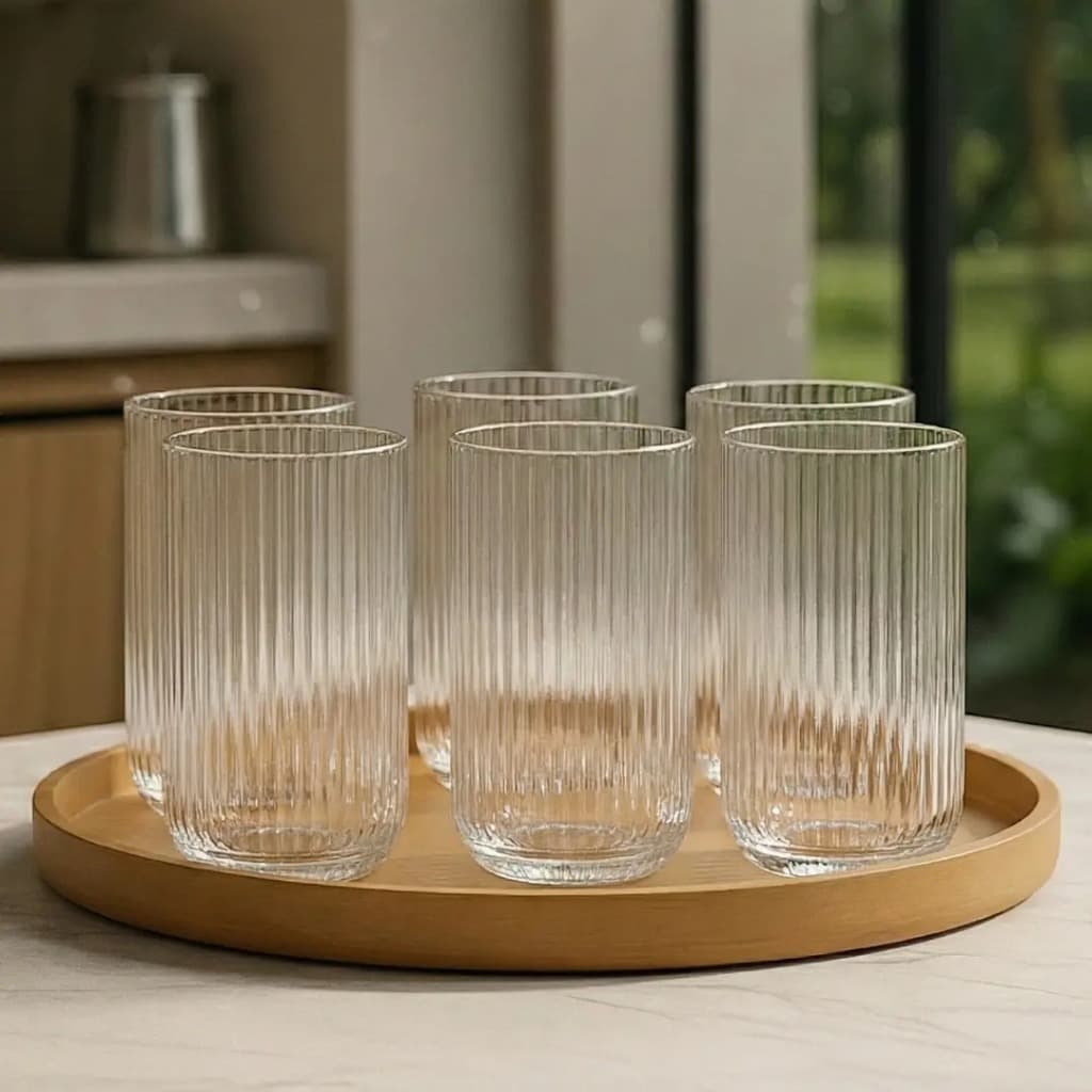 Copo Vidro Canelado 450 Ml Transparente Resistente Vista Home