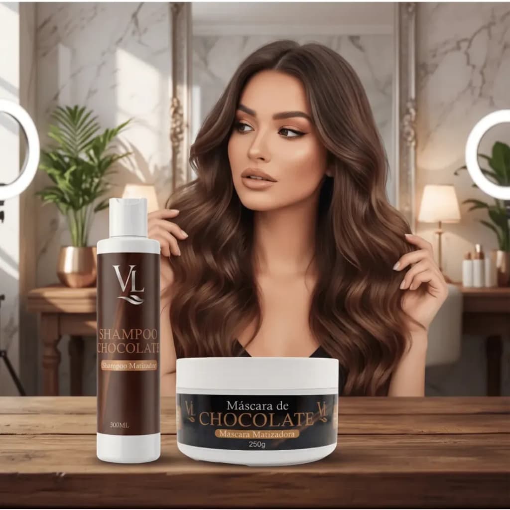 Kit Máscara e Shampoo Tonalizante Chocolate VL-Sem Amônia