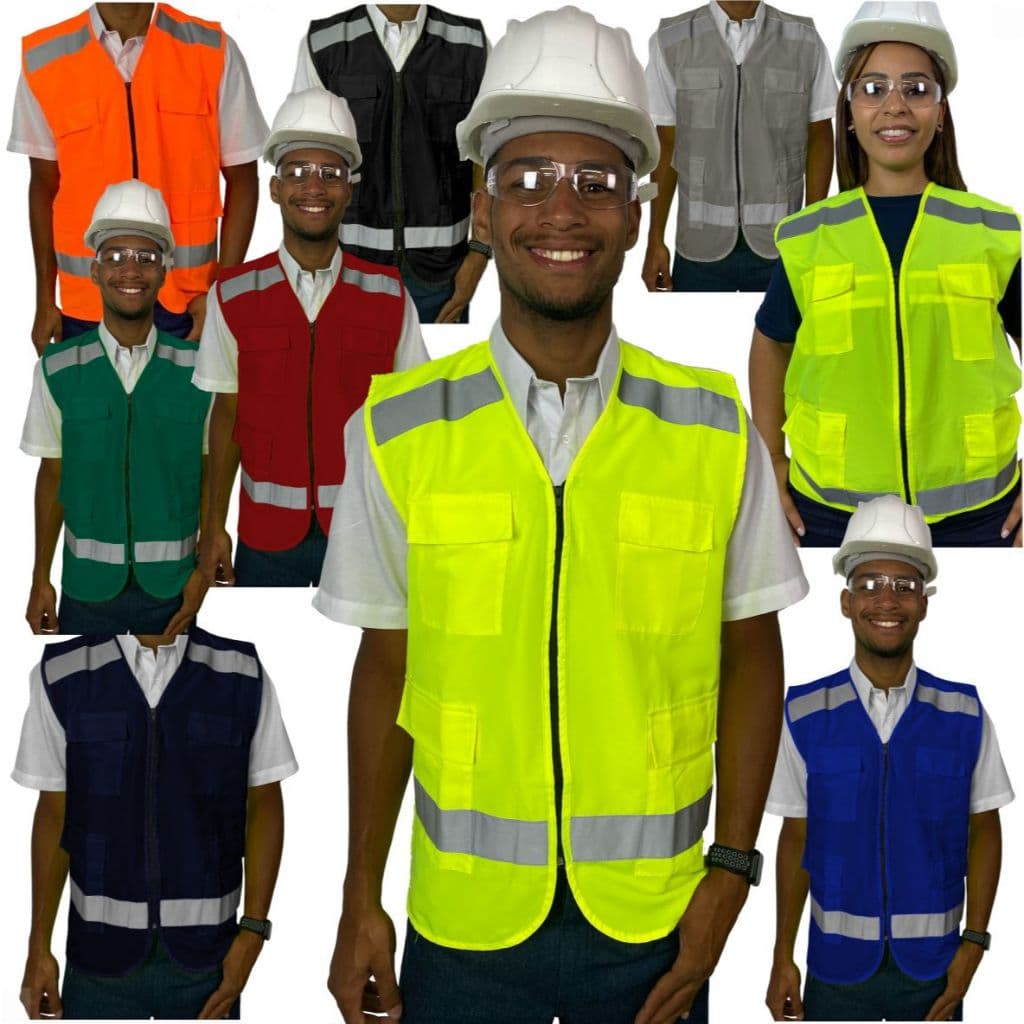 Colete de Segurança Faixa Refletiva REFORÇADO Uniforme Sinalização 4 bolsos