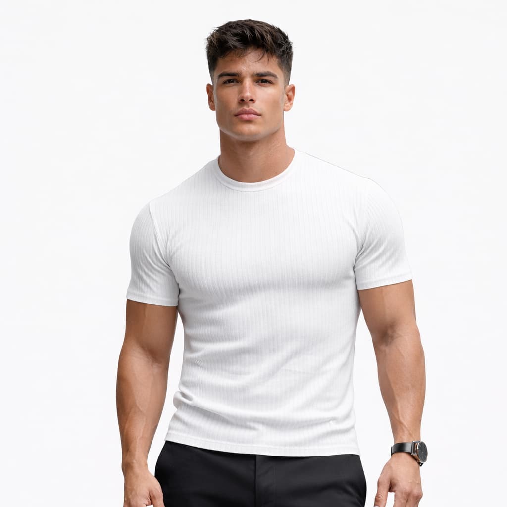 Camiseta Canelada Americana Premium Básica Casual Confortável Branco Preto Bege