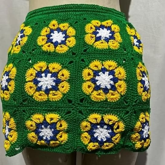 Conjunto Crochê Verde Feminino Top e Saia Verão Moda Blogueira