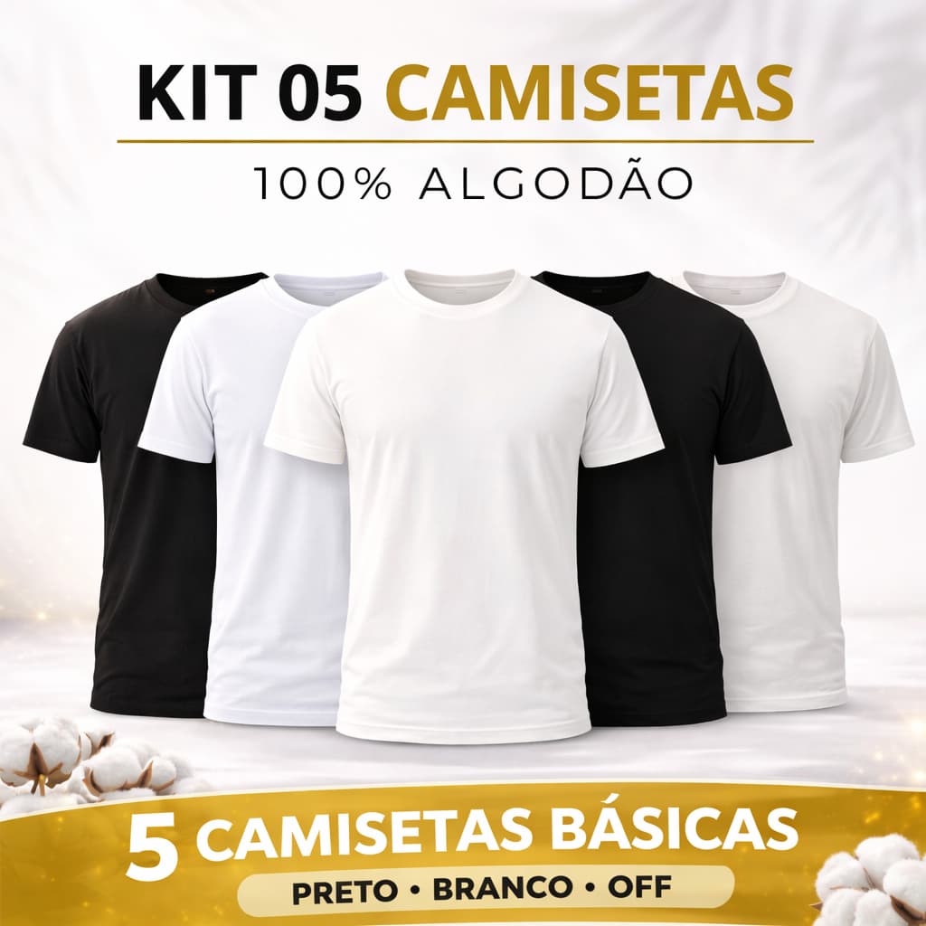 Kit 05 Camisetas Lisas Básicas Para o Dia a Dia Masculina 100% Algodão Academia