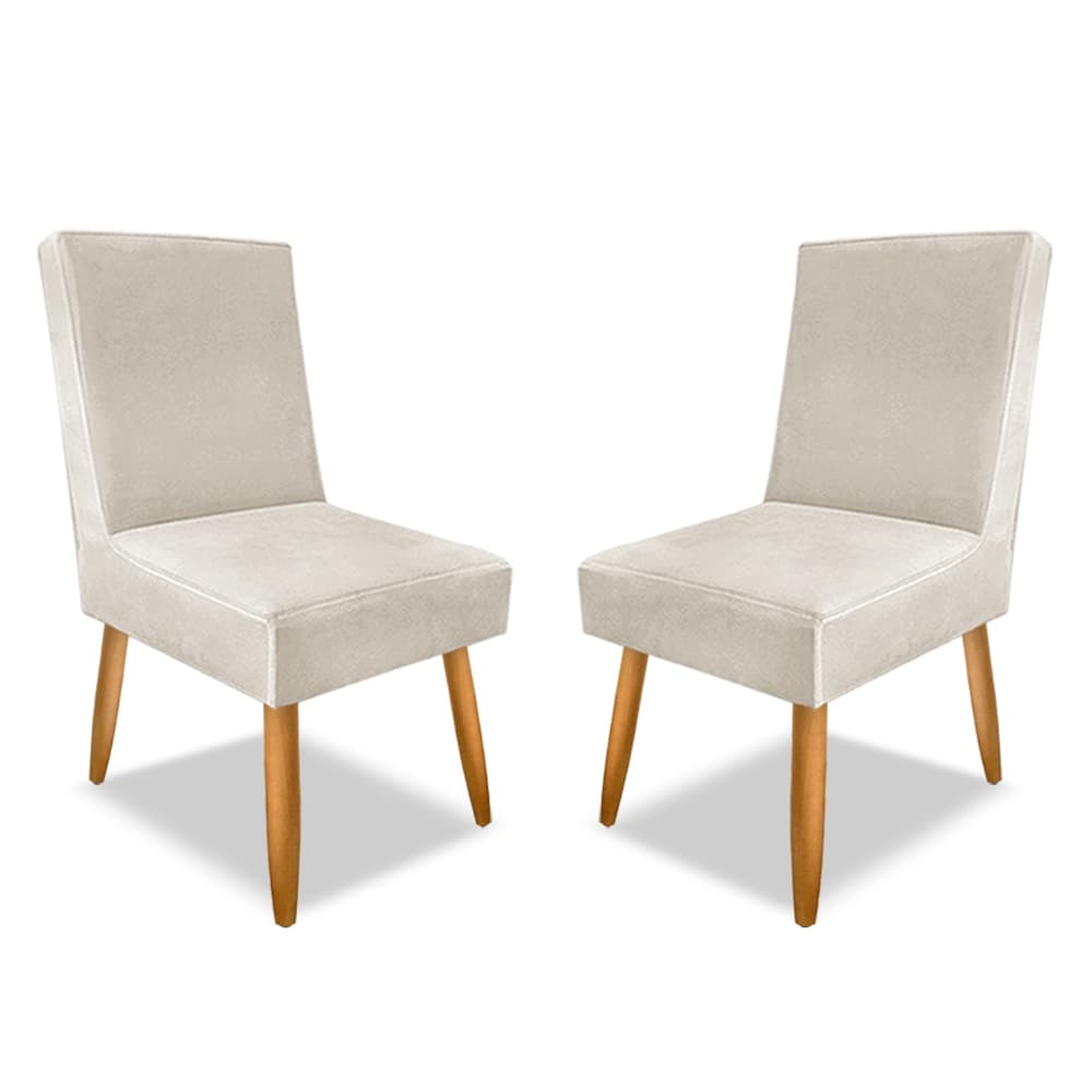 Cadeira kit Bege 2 Unidades Tecido Suede Espuma D23 Pés Palito Cozinha Sala Decoração