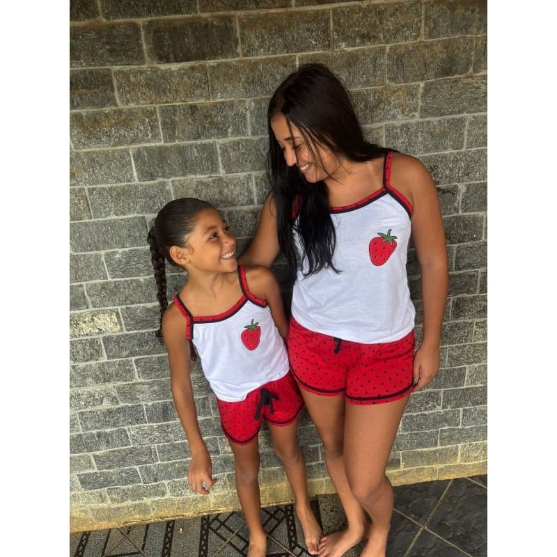 Baby Doll mãe e filha , estampa do morango