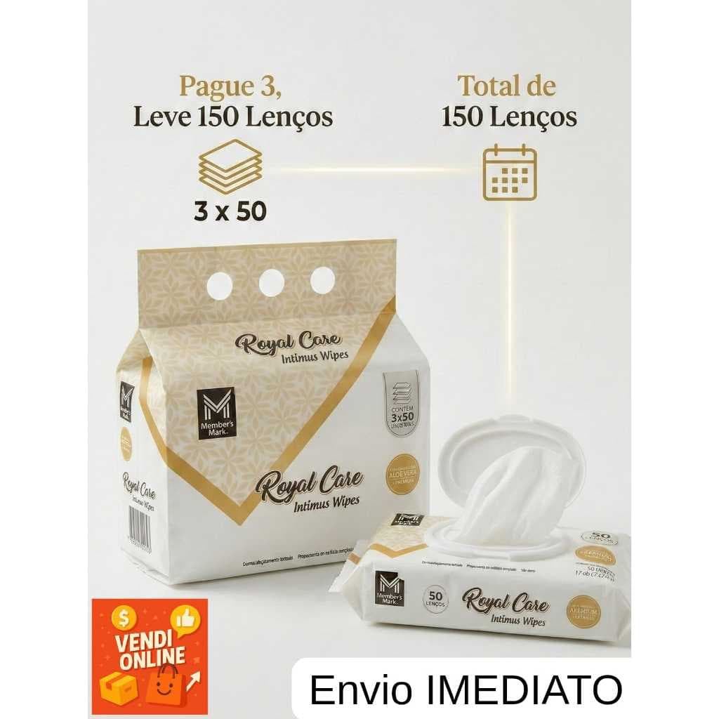 Lenço/Lencinho Umedecido Royal Care Intimus Wipes Member's Mark Pack com 3 Unidades de 50 Lenços Cada