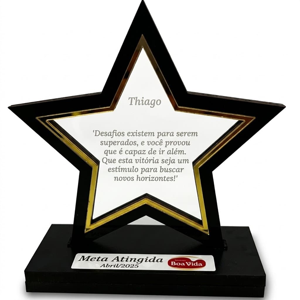 Troféu Personalizado em Acrílico Base MDF Estrela Premiação