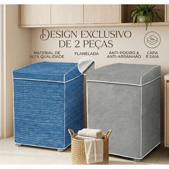 Capa Máquina Lavar Flanelada Perolizada Tampa Saia Cor Cinza Jeans Brastemp Dako Consul